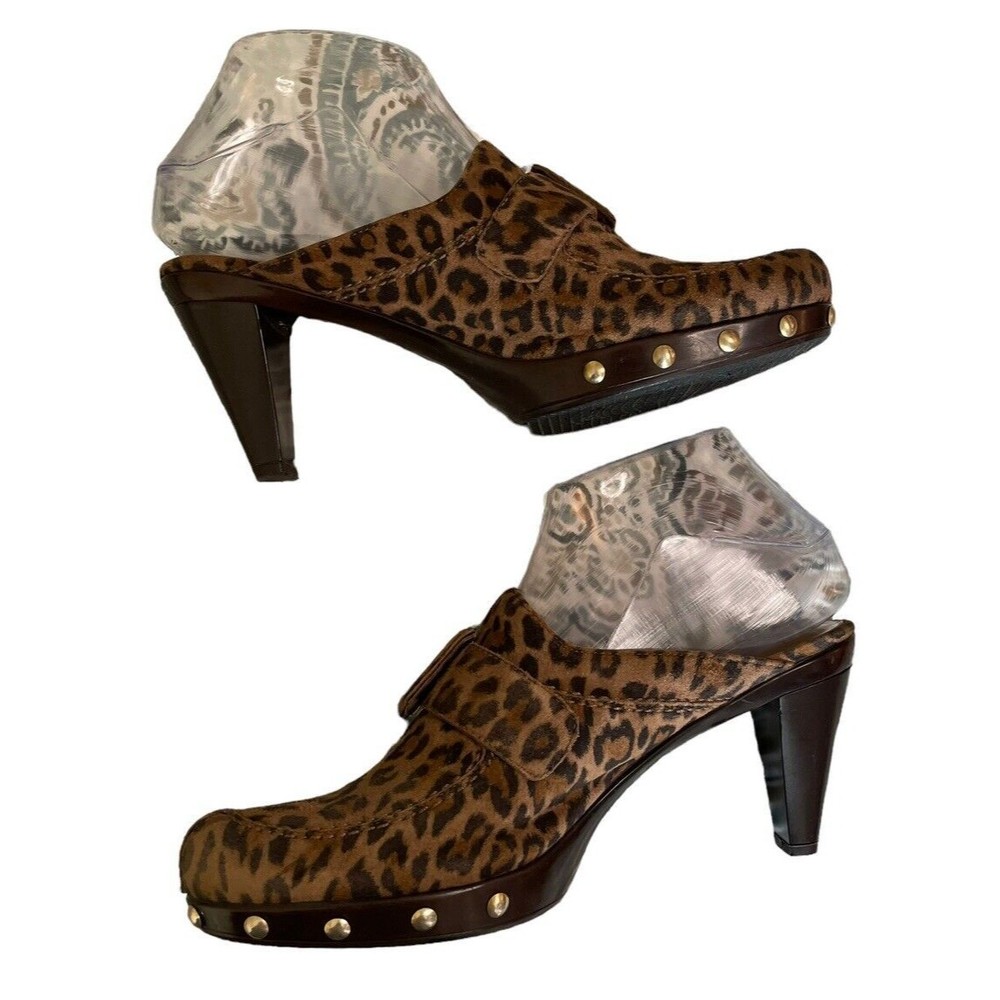 Stuart Weitzman Leopard Print Studded Clogs Black… - image 5